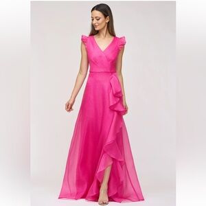 JS Collections Women's Cascading-Ruffle Flutter-Sleeve Fuchsia Ruffle Maxi Dress